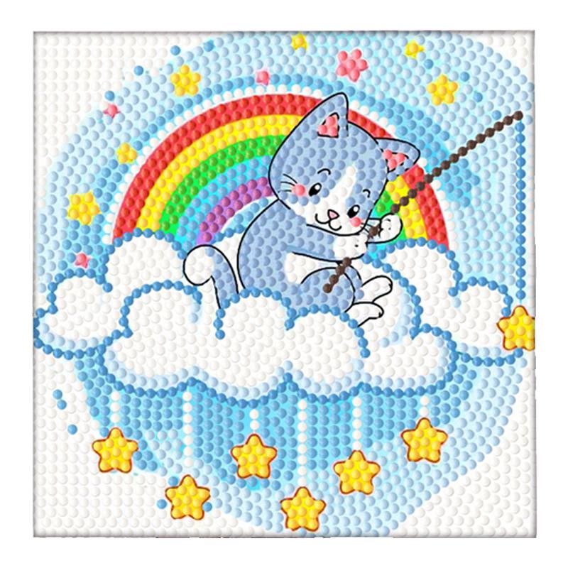 钻石画儿童手工diy砖石画可爱卡通小猫咪钻石粘贴画带框女孩礼物