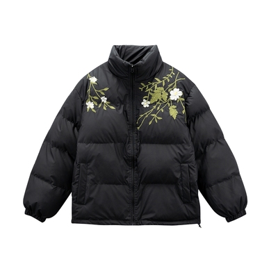 国风花卉刺绣加厚棉服冬季