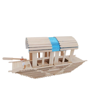 木棒制作diy手工乌篷船雪糕棒儿童益智搭配建筑古风纯自粘材料