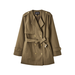 U/TI军绿色英伦风风衣女装百搭简约印花短款外套尤缇2025春季新款