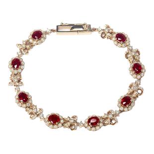 G18K玫瑰金天然鸽血红宝石钻石满圈蝴蝶结手链 正红色不翻转女款