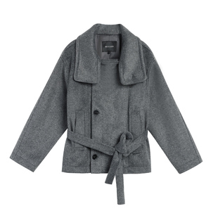 MULVAN复古设计感毛呢外套女秋冬宽松显瘦短款气质小个子呢子大衣