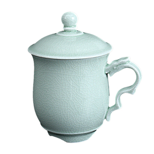 汝窑官方旗舰店廷怀窑龙头杯汝瓷办公杯会议杯玉青釉大容量送领导