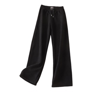 500克 显瘦保暖莫尔绒阔腿裤女冬新高腰加厚绒窄版直筒长裤X253