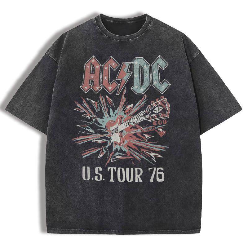 AC/DC乐队复古美式街头小众vintage男女宽松纯棉圆领摇滚短袖T恤U