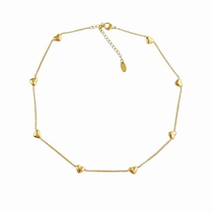 可水洗不掉色高级小众立体桃心印记多颗爱心项链金色锁骨链毛衣链