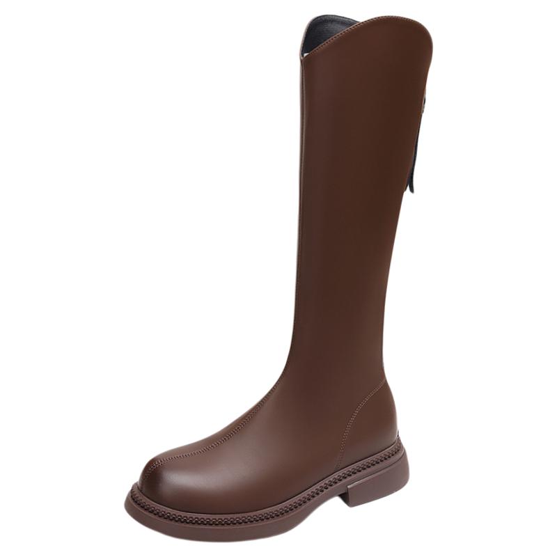 大码43真皮长筒靴女2025秋冬新款厚底小个子增高显瘦不过膝骑士靴