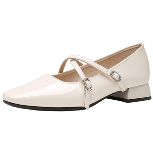 大东玛丽珍女鞋2026春季新款通勤甜美小方头水钻扣双一字带女单鞋