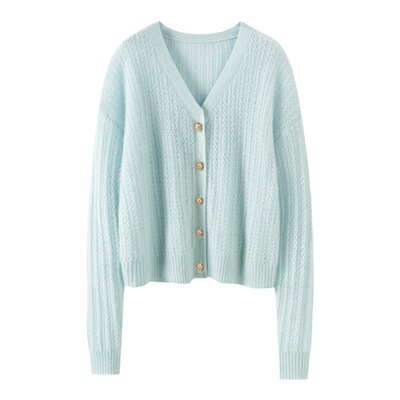 2025秋冬新款100纯山羊绒开衫女气质V领软糯宽松显瘦针织毛衣外套