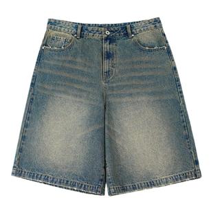 DIMC复古水洗泛黄五分牛仔裤 潮流夏季新款磨边廓形宽松男女短裤