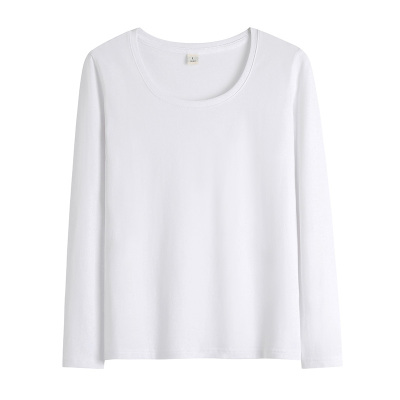 白色纯棉长袖低圆领打底衫女