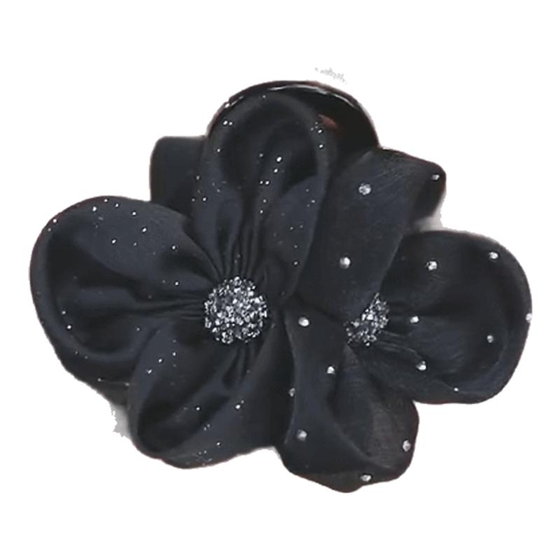巴黎王妃抓夹黑玫瑰花朵网纱发夹半扎发发卡成人发量少中号鲨鱼夹