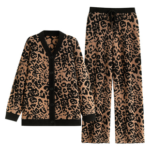 悦内半边绒睡衣女秋冬季冬款珊瑚绒加绒保暖加厚家居服可外穿豹纹