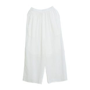 忘城H418座/夜与日/2023夏季新款100支苎麻白色简约双层大哈伦裤