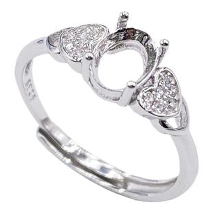 碧玉戒指空托S925纯银女戒活口镶嵌椭圆形4*6-8*10mm戒托个性百搭