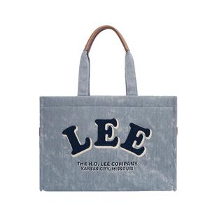 Lee官方大容量托特包女生丹宁水洗牛仔单肩包上班户外通勤电脑包