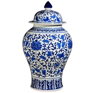 景德镇花瓶陶瓷摆件 仿古手工青花瓷将军罐盖罐 客厅家用装饰礼品
