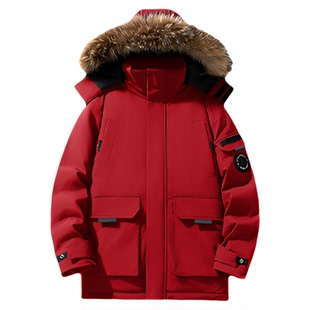 Hipanda你好熊猫90白鸭绒连帽羽绒服男毛领冬季派克服2025年新款