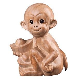 桃木猴摆件元宝猴木雕猴原色木生肖猴小猴子摆件工艺品