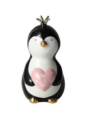 现代ins风手绘爱心企鹅陶瓷摆件