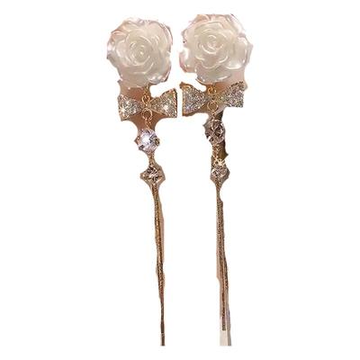 超仙法式复古山茶花流苏耳环耳钉