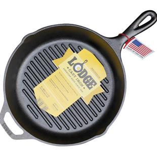Lodge洛极 美国进口铸铁横纹牛排煎锅 圆形26cm 煎牛排肉嫩多汁