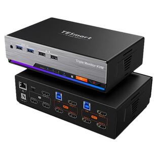 TESmart碲视二进三出KVM切换器Hdmi双主机拓展三屏4K@60Hz高清共享键鼠显示器支持USB3.0拓展坞带EDID模拟器