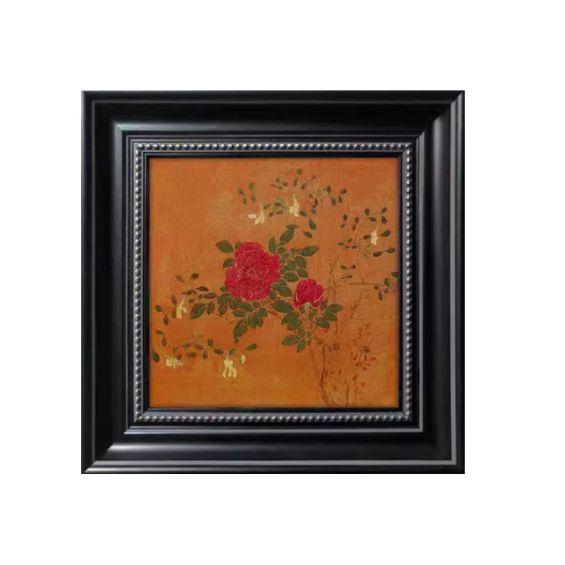 法式中古风竹子装饰画黑色方形复古框挂画入户玄关沙发背景墙壁画