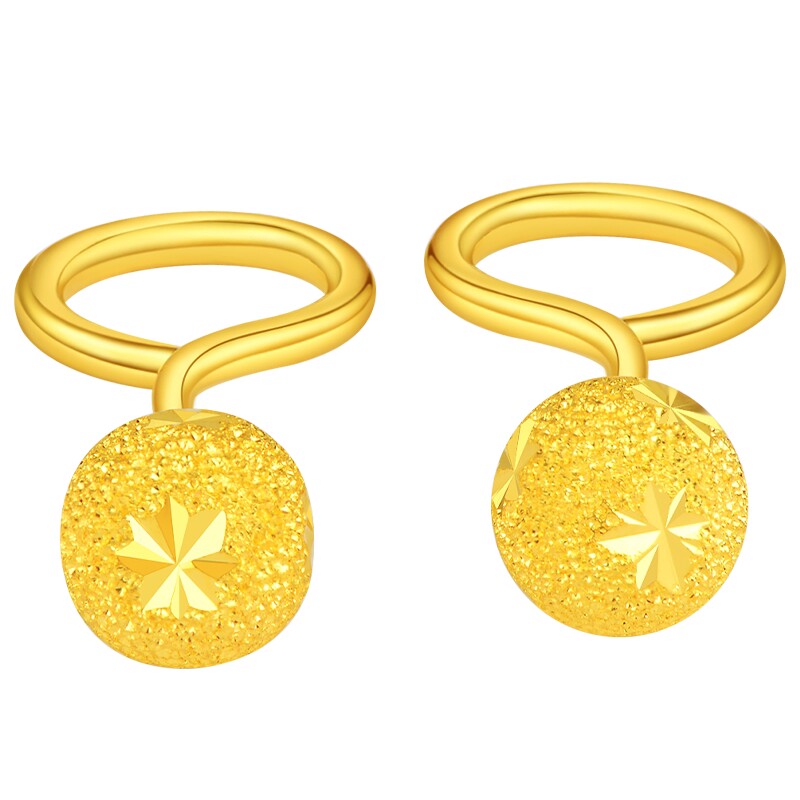 老庙黄金足金999批花圆金球耳钩