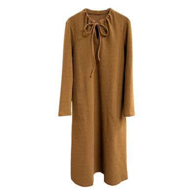 N货！宽松抽绳圆领长袖连衣裙