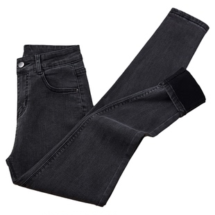 紧身小脚牛仔裤女高腰2025冬季新款加厚修身显瘦弹力加绒铅笔裤子