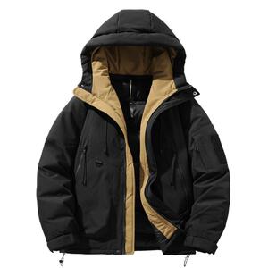 雪中飞2024秋冬新款男女情侣连帽短款羽绒服拼接抽绳户外防风工装