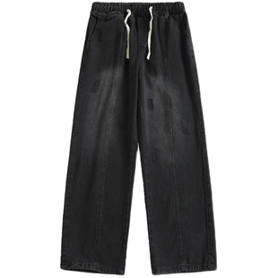 美式复古休闲直筒牛仔裤男款春秋季潮牌宽松阔腿长裤大码男生裤子