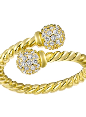 麻花双小雪球镶钻戒指女925银