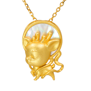 玉见敦煌九色鹿系列银镶白贝母吊坠银饰项链女挂坠男生送礼物新品