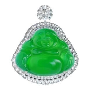 VISING珠宝马料绿玉髓玛瑙佛公吊坠项链保平安国风媲美翡翠S925银