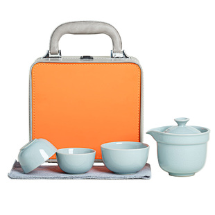 2025新款汝窑旅行茶具一壶两杯三杯中式户外便携式快客杯精致送礼