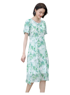 佐尔美高质感 优雅气质渐变桑蚕丝中长连衣裙女E32LS73