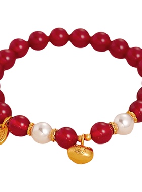 古婷红色玛瑙沙金福锁手串高级感