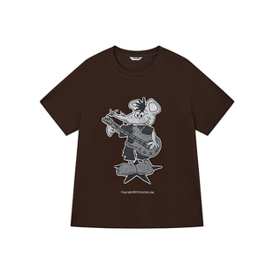 物理少年「滚圈刺儿仔」复古手绘摇滚老鼠龟裂印花宽松短袖T恤