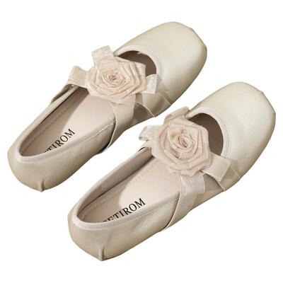 西町村屋森系花少女单鞋气质温柔风平跟一脚蹬芭蕾鞋XABA20002