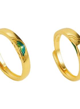 越南沙金青山绿水戒指女小众高级