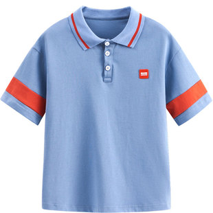 euv 宝宝短袖polo衫儿童夏季纯棉t恤男童翻领衬衫小童夏装120130