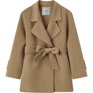 爱居兔100%绵羊毛双面呢大衣女冬季新款气质短款毛呢外套