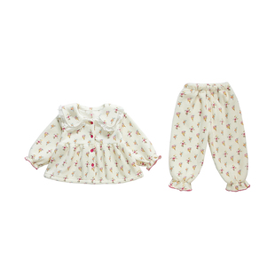 儿童秋冬珊瑚绒加厚睡衣女童宝宝长袖法兰绒女孩保暖家居服套装