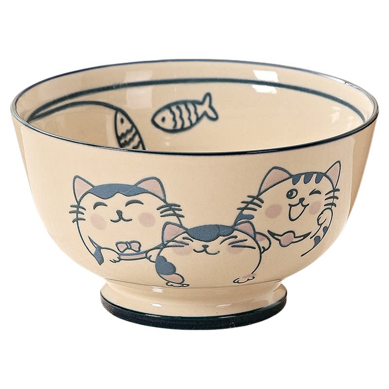 日式陶瓷猫咪釉下彩饭碗套装
