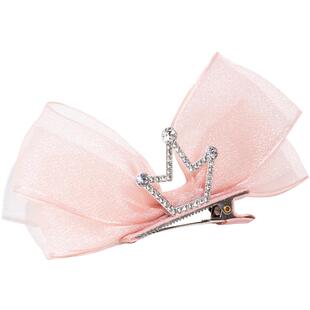 韩国小女孩儿童皇冠蝴蝶结顶夹公主刘海夹发量少网纱发卡立体发饰