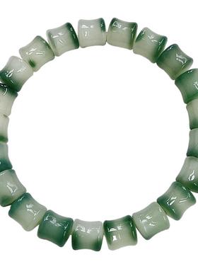 天然绿飘花竹节菩提根手串