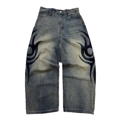 巴黎风24FW龙纹印花牛仔裤