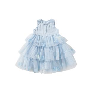 女童连衣裙儿童公主裙生日蓝色礼服夏季新款女孩纱裙夏装裙子童装